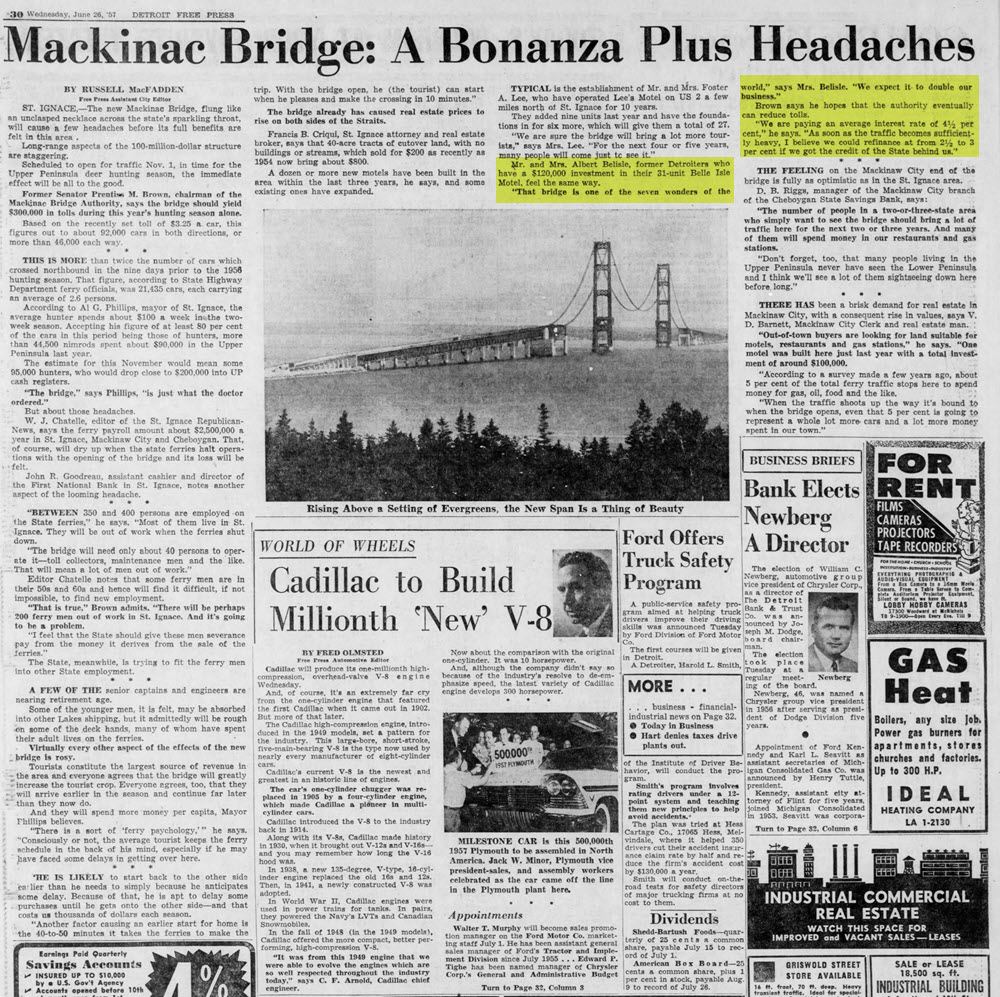 Belle Isle Motel & Dining Room - June 26 1957 Article (newer photo)